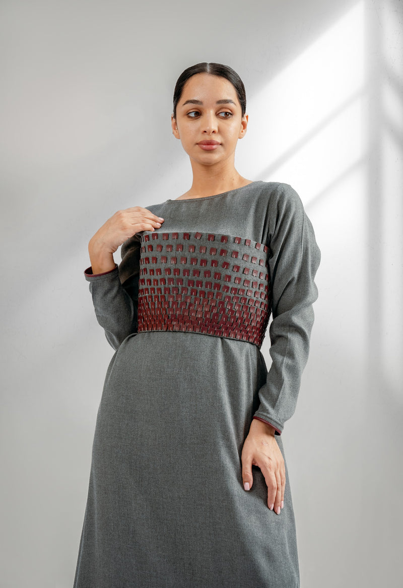 Wool dress with leather belt