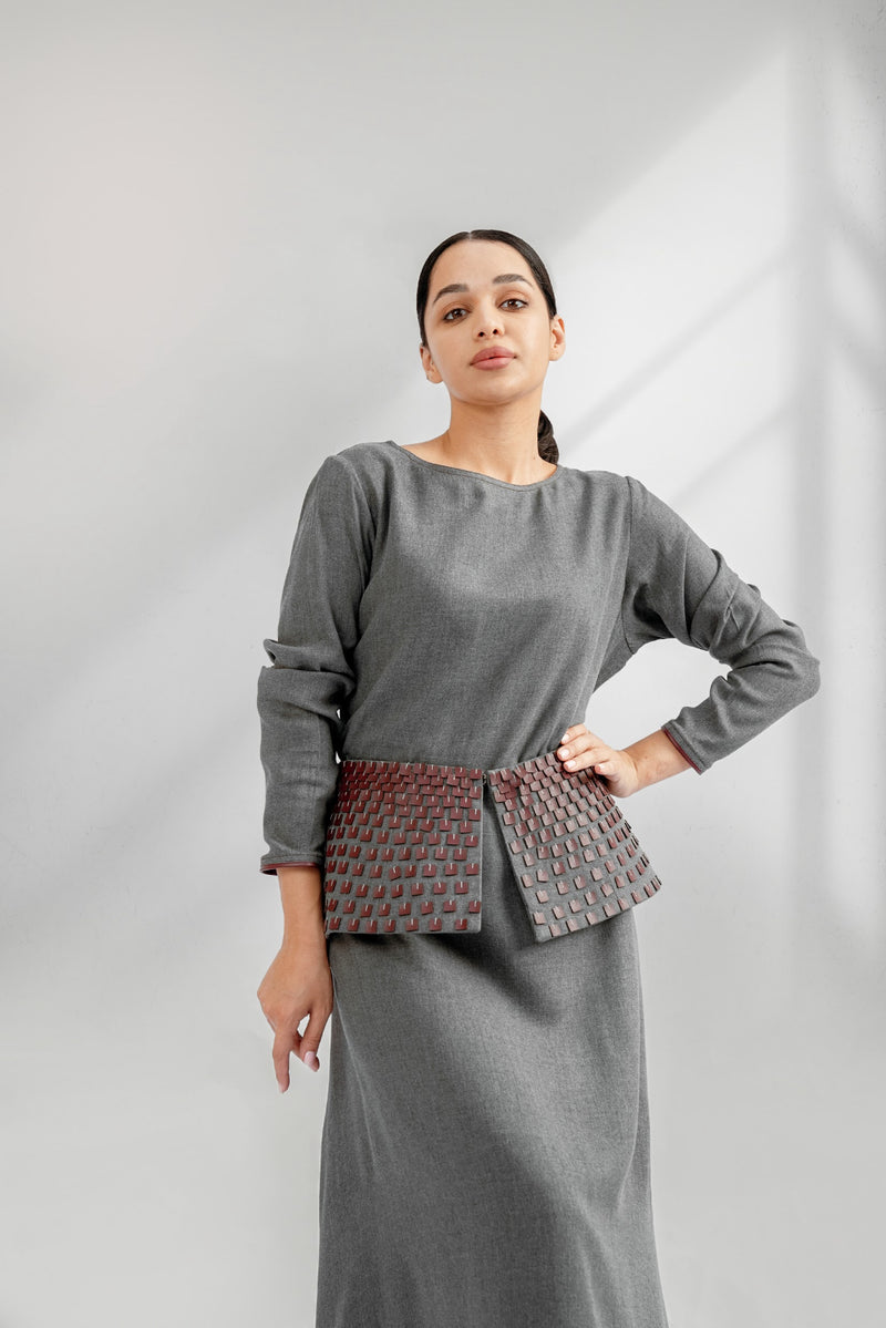 Wool dress with leather belt