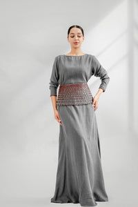 Wool dress with leather belt