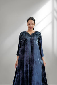 Velvet jalabiya with leather details