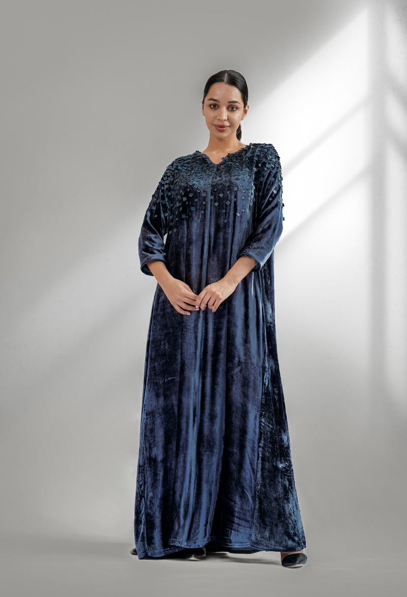 Velvet jalabiya with leather details