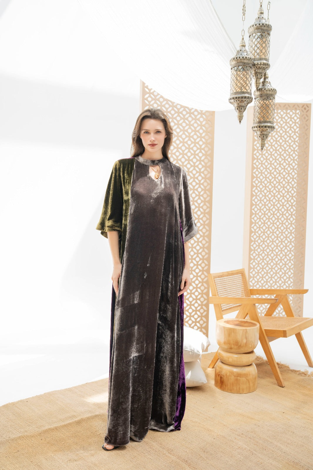 Luxe Tri-Tone Velvet Abaya
