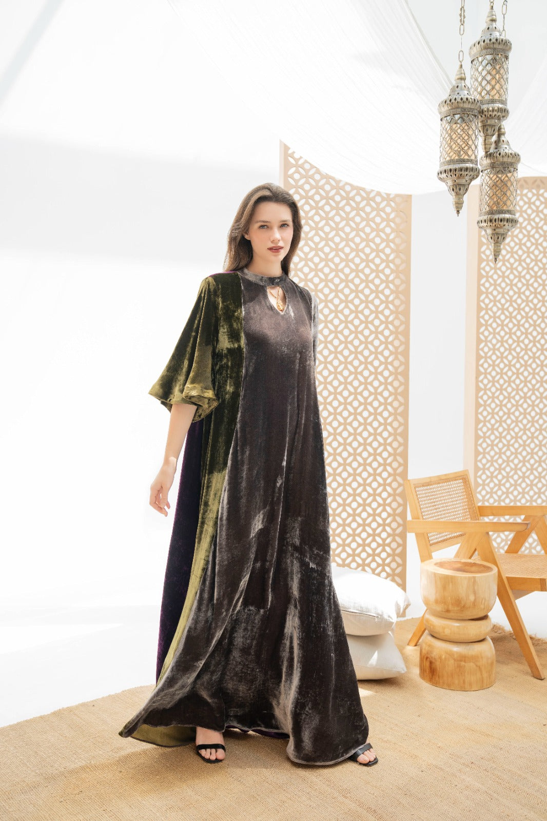 Luxe Tri-Tone Velvet Abaya
