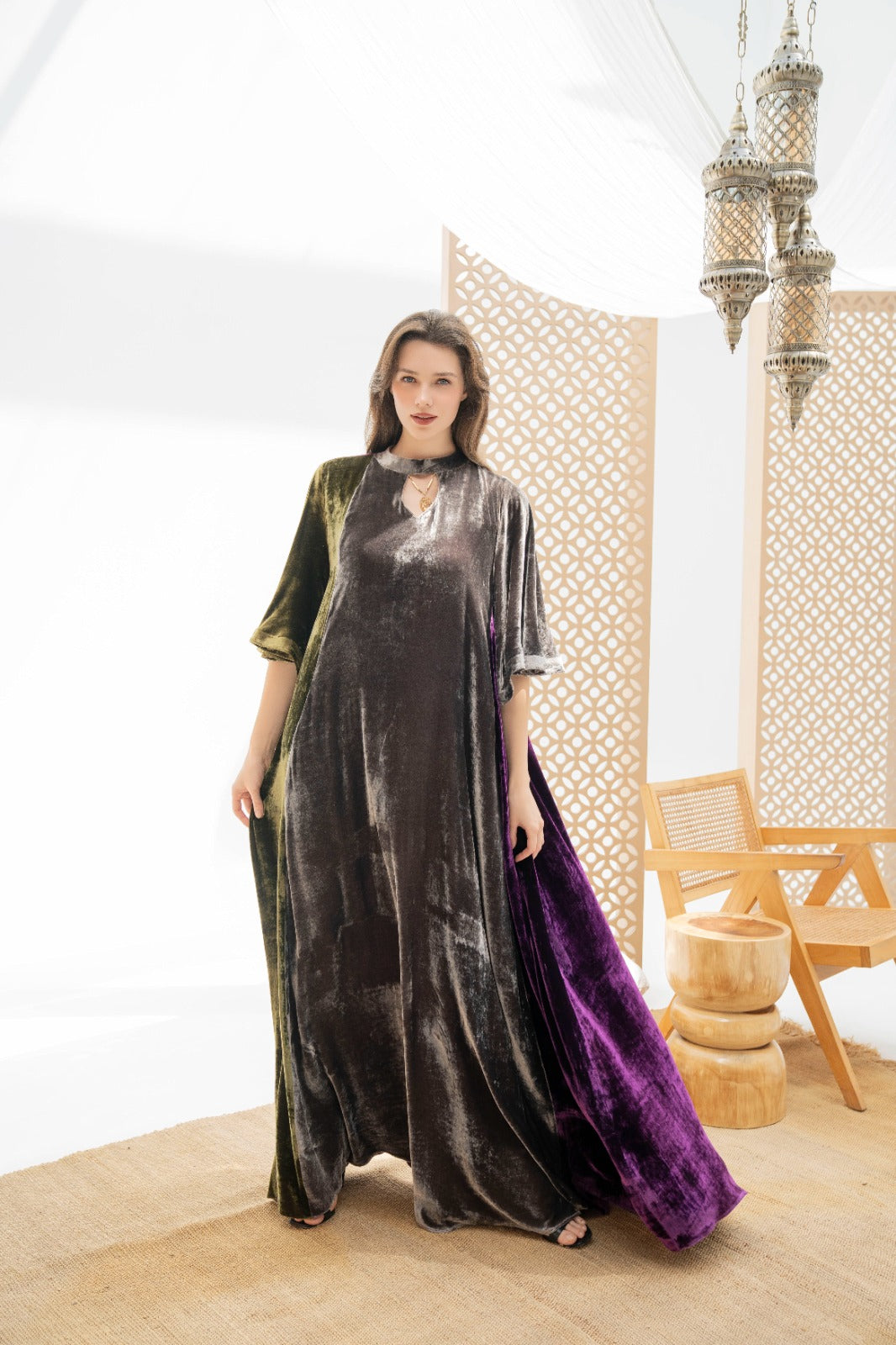 Luxe Tri-Tone Velvet Abaya
