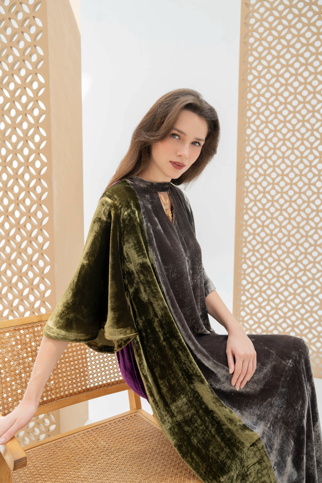 Luxe Tri-Tone Velvet Abaya