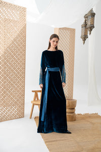 Lace-Trimmed Velvet Abaya