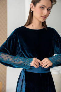 Lace-Trimmed Velvet Abaya