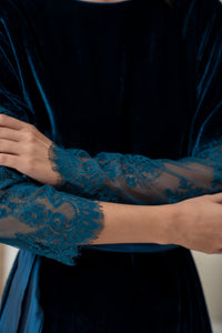Lace-Trimmed Velvet Abaya