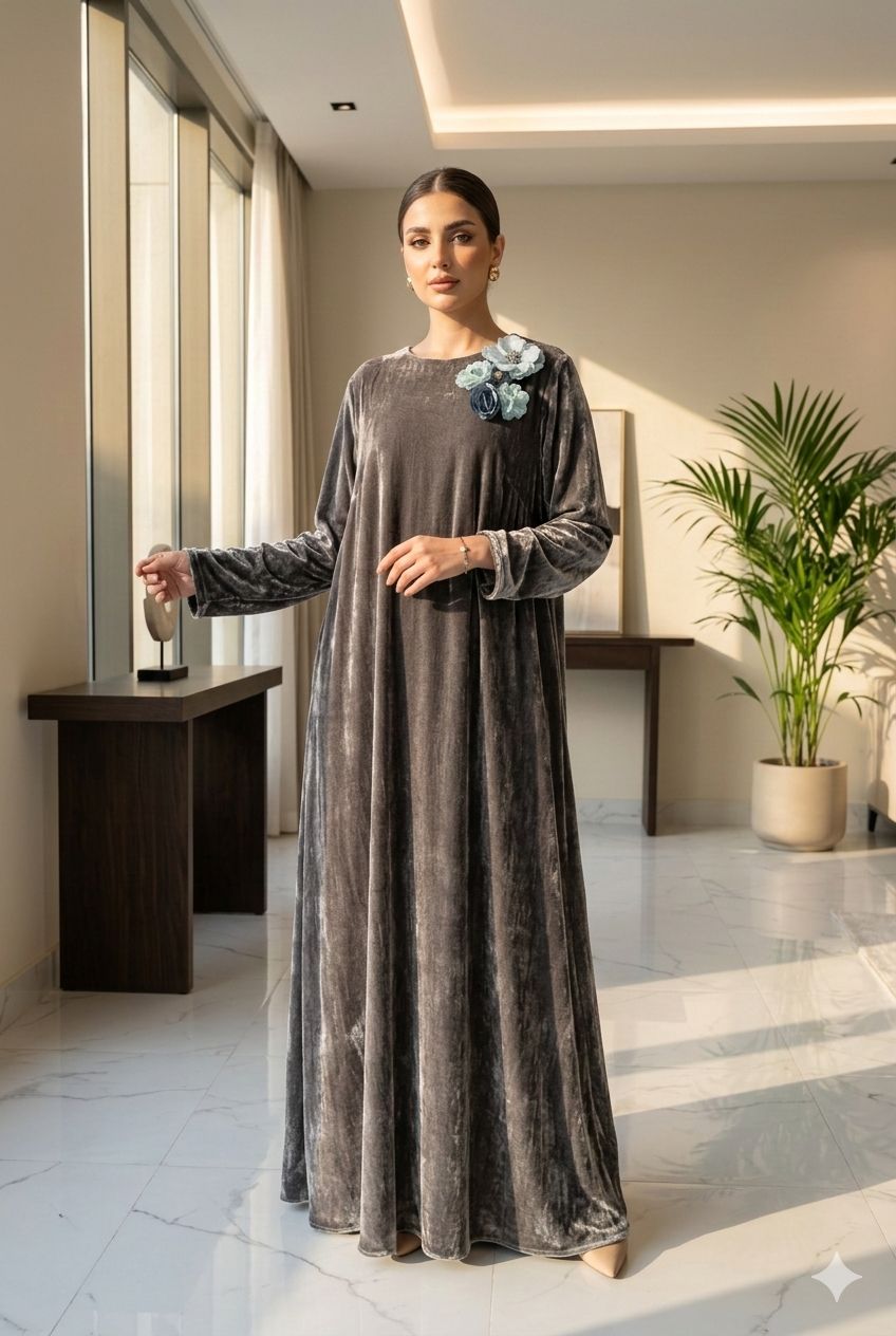 Velvet Kaftan with Floral