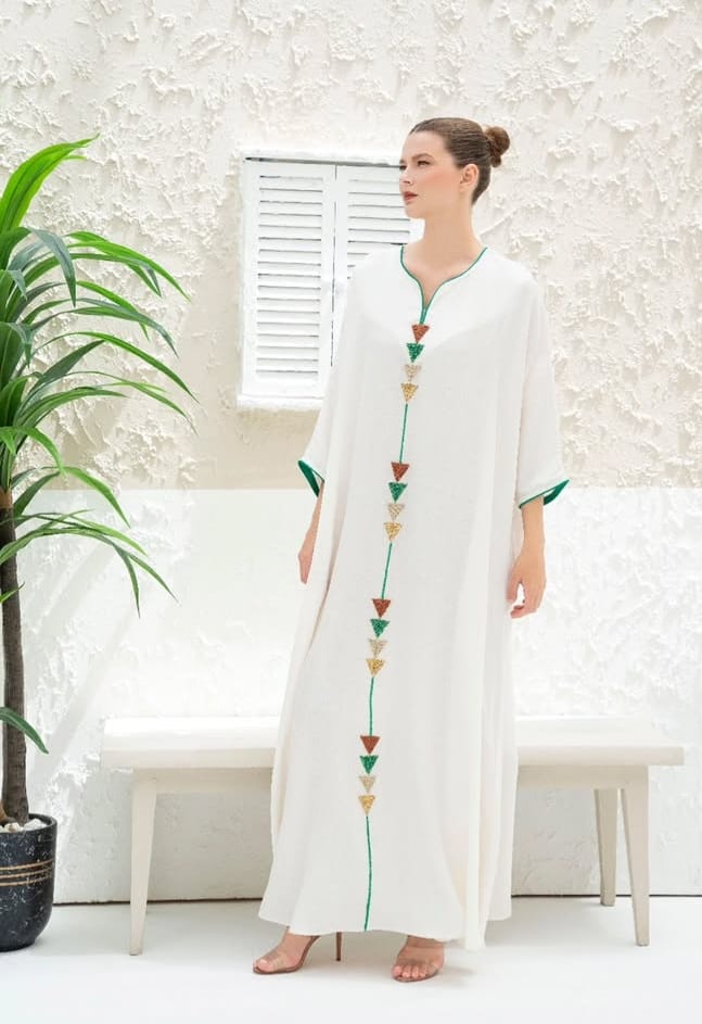 Creep Kaftan with Geometric Embroidery