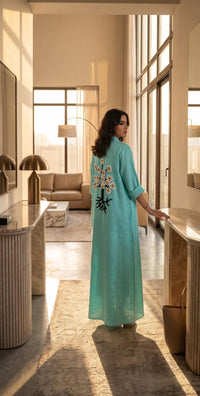 Luxury Baby Blue Linen Shirt Dress