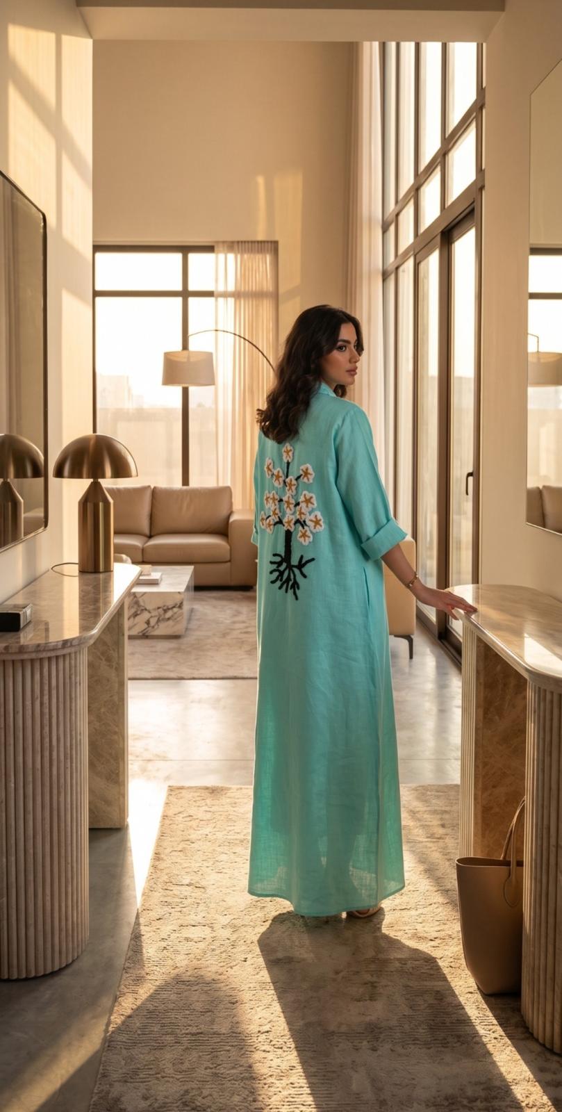 Luxury Baby Blue Linen Shirt Dress