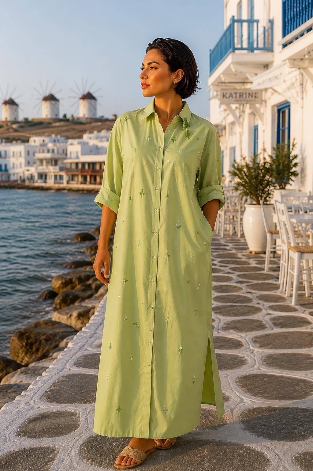 Hand-Embroidered Premium Cotton Shirt Dress