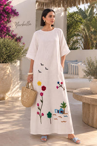 Hand-Embroidered Natural Line