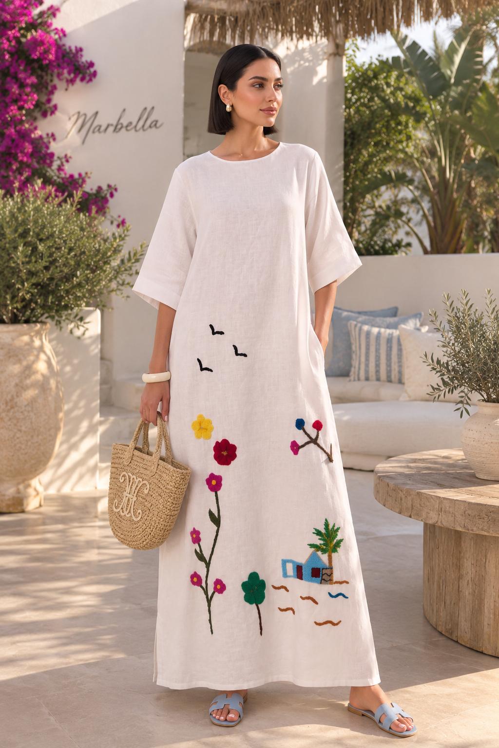 Hand-Embroidered Natural Line